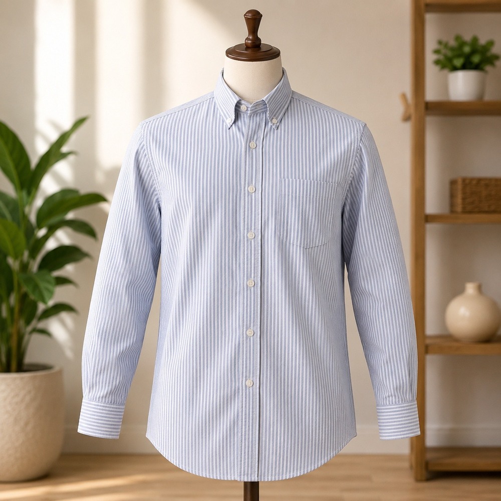 Stafford Button Down Dress Shirt Mens 16.5 32-33 Blue Stripe Wrinkle Free Oxford